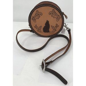 Cattle Dog Design Co Crossbody Purse Bag Leather Round Howling Coyote Southwest‎